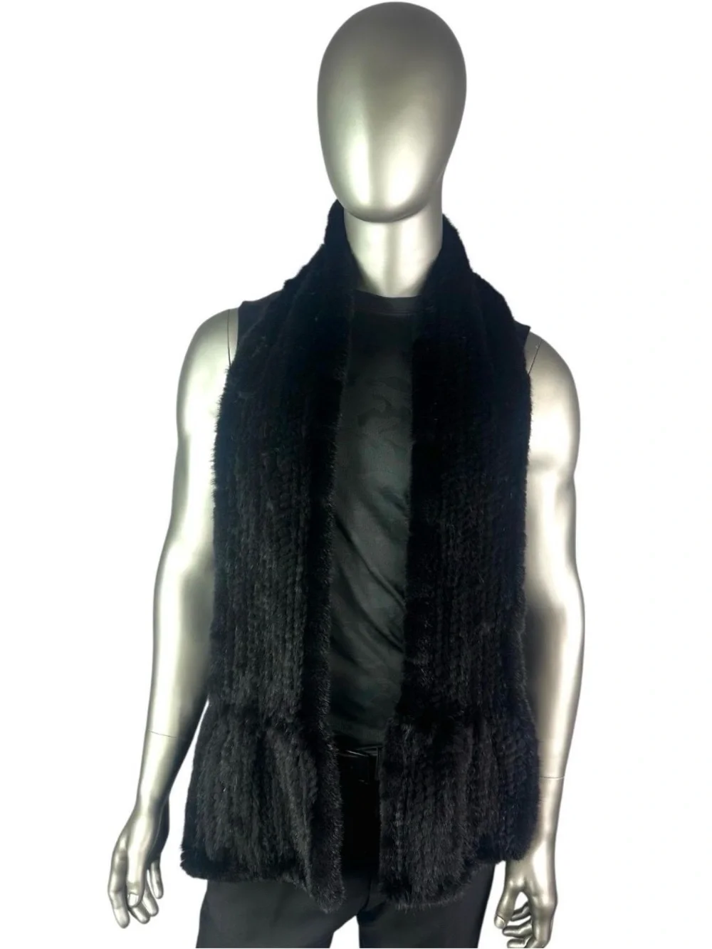 Men’s RANCH MINK Knitted Scarf, 70”L, Certified Vintage Fur